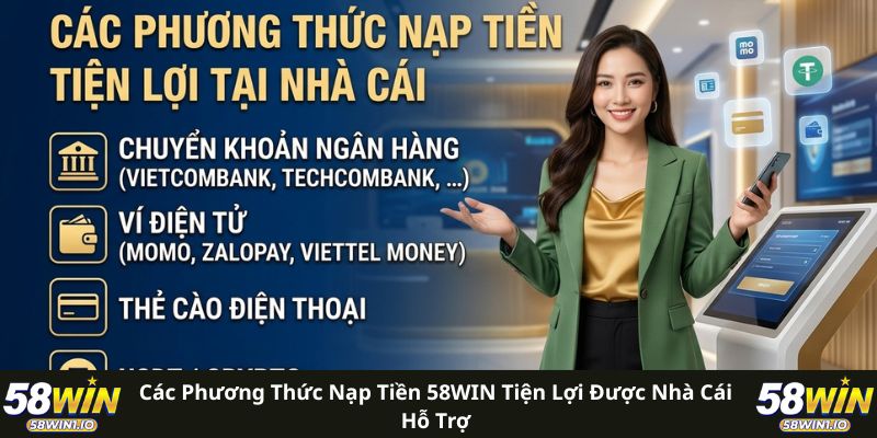 Các phương thức nạp tiền 58WIN tiện lợi được nhà cái hỗ trợ