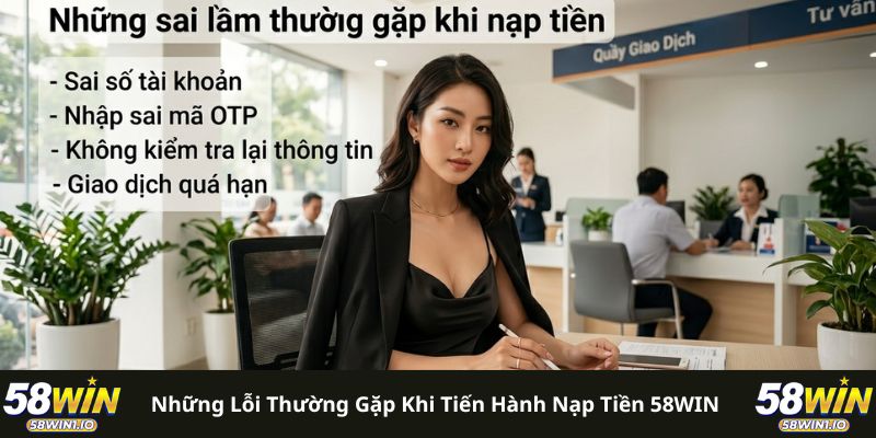 Những lỗi thường gặp khi tiến hành nạp tiền 58WIN